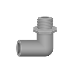 PVC plastic pipe fitting vector design isolated on white background. 90 degree elbow with slip socket and male thread. For pipeline system, plumbing, sewage, drainage, waste, vent and water supply.