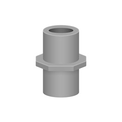 PVC plastic pipe fittings or coupling vector design isolated on white background. Straight part for connection installation pipe in pipeline system for plumbing, irrigation, drainage and water supply.