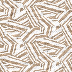 Seamless burlap with white paint pattern overlay. High quality illustration. Real burlap fabric texture with digital pattern on top for print in various surface design uses. Great for interiors.