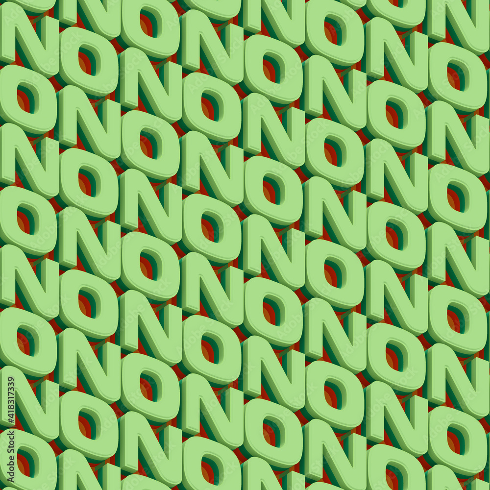 Fototapete abstract texture with green words no. modern graphic design. 3d rendering illustration background