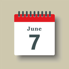 Icon day date 7 June, template calendar page