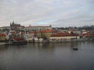 Scenic landscape with Prague Castle  on a cloudy day