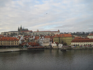 Scenic landscape with Prague Castle  on a cloudy day