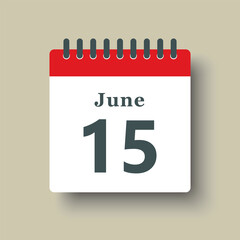 Icon day date 15 June, template calendar page