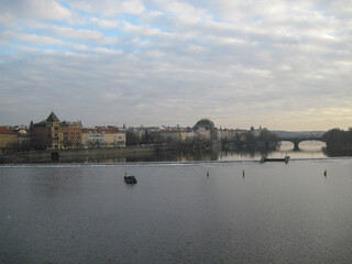 Scenic landscape with city bridge on a cloudy day