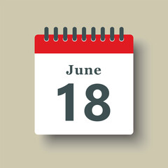 Icon day date 18 June, template calendar page