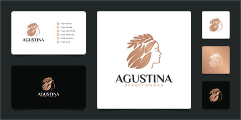 Beauty Woman hair salon gold gradient logo design and business card