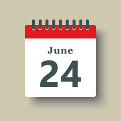 Icon day date 24 June, template calendar page