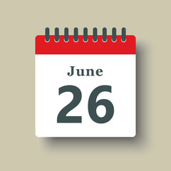 Icon day date 26 June, template calendar page