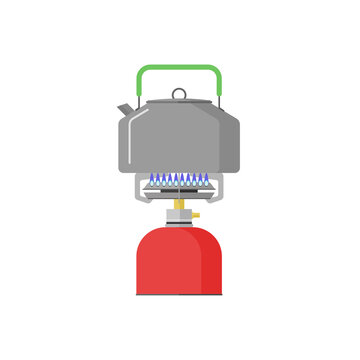 Outdoor gas stove and kettle vector graphics