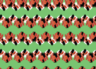Vector texture background, seamless pattern. Hand drawn, green, red, orange, black, white colors.