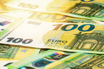 Pile of European money in bright sunlight