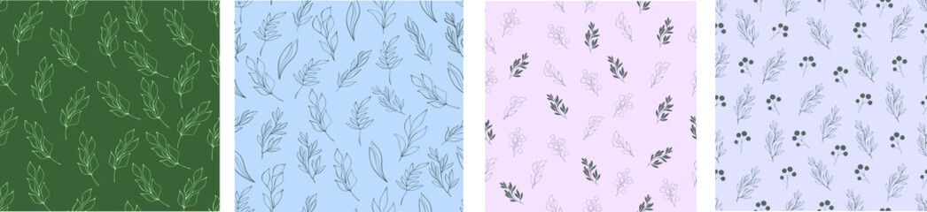 set of seamless pattern plants in pastel colors