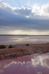 Scenic view of natural pink salty lake of Torrevieja, Spain