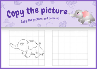 copy the picture kids game and coloring page with a cute elephant character illustration
