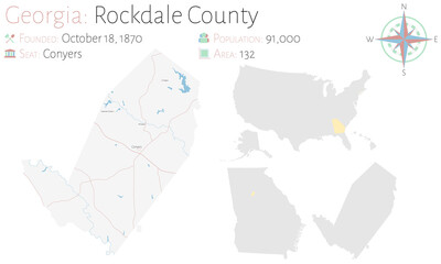 Large and detailed map of Rockdale county in Georgia, USA.