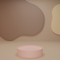 soft pink podium and brown curved background