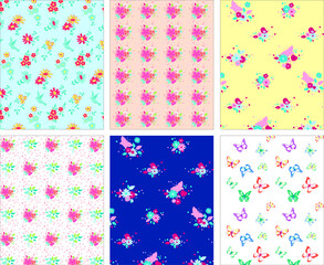 Fototapeta na wymiar Pattern of beautiful multi-colored flowers and bouquets for different backgrounds