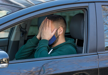 health protection, safety and pandemic concept,tired driver