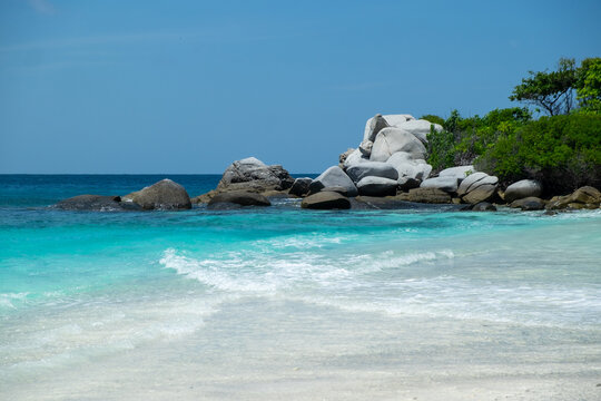 Clear blue water tropical beach with blue sky Racha Noi Island, Phuket,thailand. Beautiful tropical beach . Andaman sea in Thailand. Summer holiday vacation concept. 