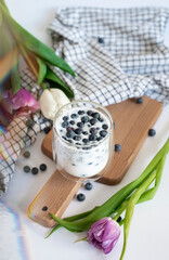 Obraz na płótnie Canvas Chia pudding with coconut milk and blueberry