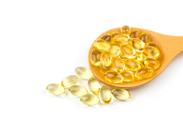 Healthy Vitamins, Omega 3,isolated, has a white background.Copy space