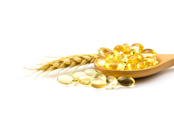 Healthy Vitamins, Omega 3,isolated, has a white background.Copy space