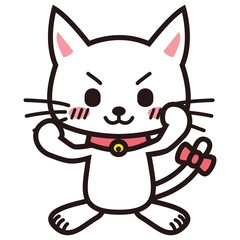 ガッツポーズで自信満々な白い猫