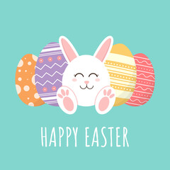 Cute easter bunny. Happy easter day background vector illustration.