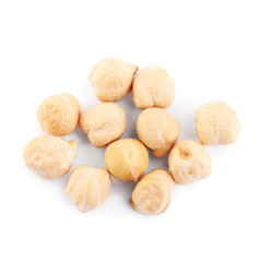 Pile of chickpeas on white background, top view. Natural food