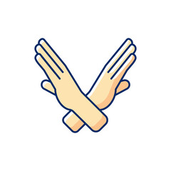 Crossed arms, stop gesture RGB color icon. Request to stop action. Prohibition of action. Stop violence. Stop doing this. Gesturing. Improving ability to explain. Isolated vector illustration