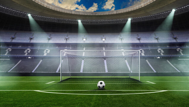 Deserted soccer stadium in the spotlight - Powered by Adobe