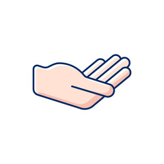 Hand holding something RGB color icon. Human palm birchily supports the object. Gesturing. Improving ability to explain. Free palm space for object insertion. Isolated vector illustration