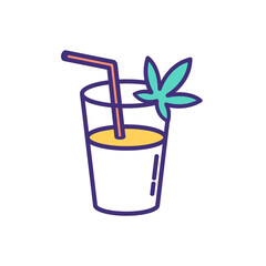 Cannabis drink RGB color icon. Cannabis-infused alcoholic beverages. Drinkable marijuana. Health and medical benefits. Natural ingredients. Extract with marijuana leaf. Isolated vector illustration