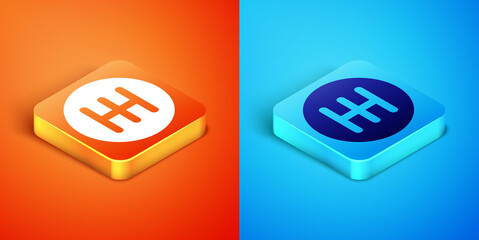 Isometric Gear shifter icon isolated on orange and blue background. Transmission icon. Vector.