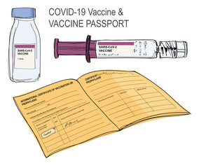 COVID-19 Vaccine and vaccination passport illustration isolated on white