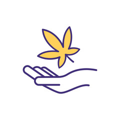 Cannabis legalization RGB color icon. Drug liberalization. Applying for medical purposes. Marijuana plant. Herbal drugs sale, usage decriminalizing. Cannabis cultivation. Isolated vector illustration