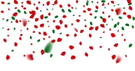 Rose confetti on white background. Ped flowers blossom. Romantic creative composition. Love concept.