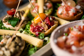 tray with some different vegan spanish pinchos