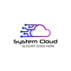 system cloud modern technology logos, cloud tech, cloud connection, data cloud symbol icon design