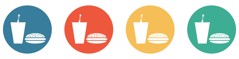 Bunter Banner mit 4 Buttons: Burger und Getränk - Fast Food