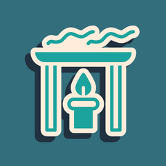 Green Aroma candle icon isolated on green background. Long shadow style. Vector.