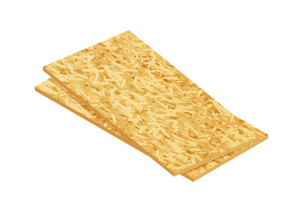 Isometric vector illustration OSB boards from wood chips isolated on white background. Realistic wooden building materials vector icon in flat cartoon style. Stack of wooden boards for construction.