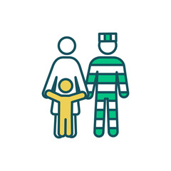 Prisoner family support RGB color icon. Raising kid with parent in prison. Imprisonment influence on family relationships. Ex-prisoner support. Coping with incarceration. Isolated vector illustration