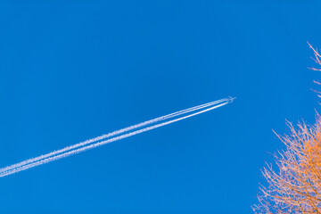 airplane with condensation trail