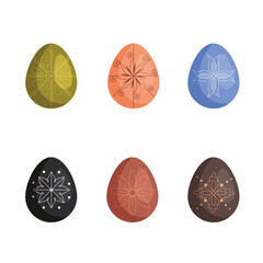 Set of vector simple Easter eggs. Easter eggs of different pastel colors. Cute clip art of Easter eggs. Printable for stickers and greeting cards. Easter eggs with traditional ornament.