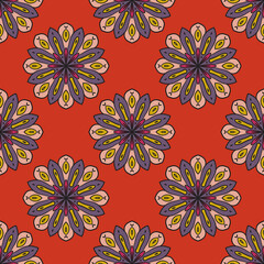 Abstract seamless pattern with mandala flower. Mosaic, tile, polka dot. Floral background.