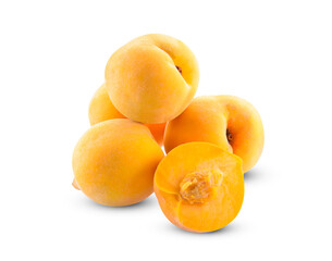 Yellow peaches isolated on a white background.