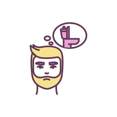 Frequent urination in men RGB color icon. Prostate problems. Overactive bladder. Diabetes symptom. Kidney disease. Urinary tract infections. Difficulty urinating. Isolated vector illustration
