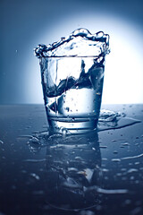 Water splash in glass with ice.